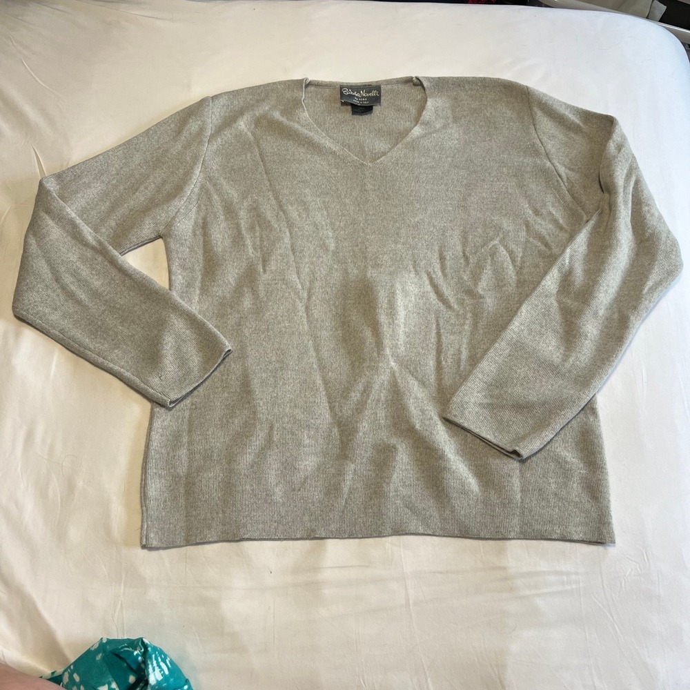 Silvia Novelli NDBA Gray Merino Wool Blend V-Neck Sweater Made in Italy Large